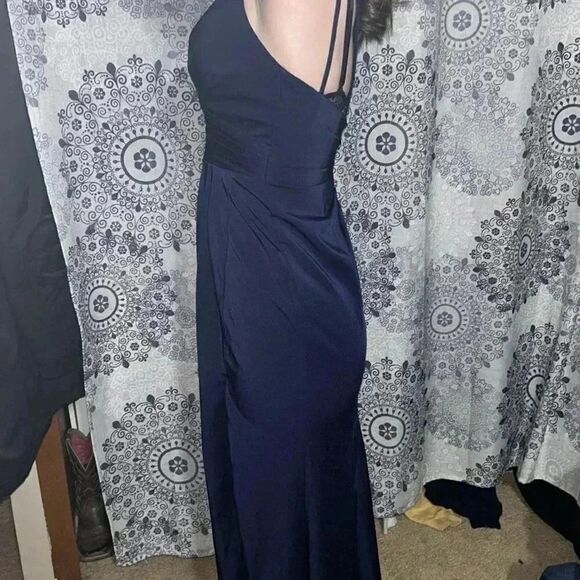 V Neck Long Dress With Wrap Front And Leg Slit, Like New - Picture 5 of 12